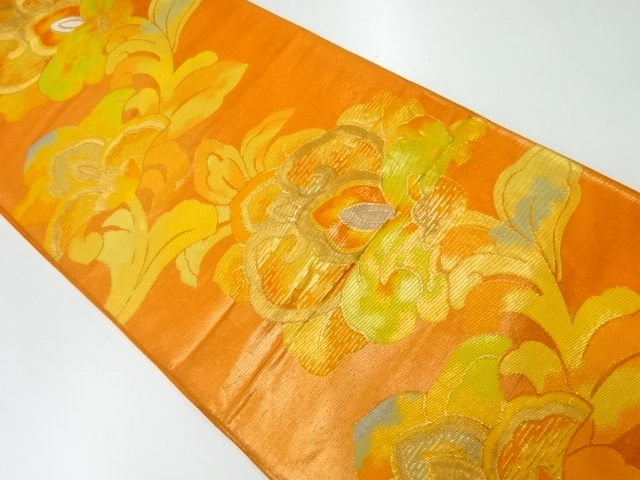 JAPANESE KIMONO / ANTIQUE FUKURO OBI / SILK / WOVEN FLORAL PLANTS